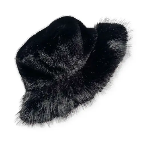 🆕Faux Fox Fur Black Bucket Hat