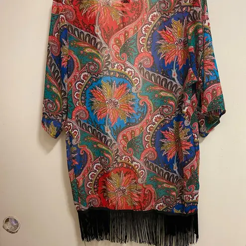See You Monday Womens Sheer Cardigan XS Fringe Bottom Paisley Boho Multicolor