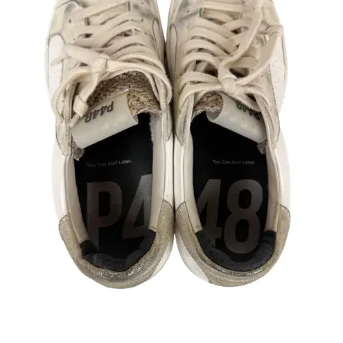 P448 Thea Platform Sneakers White Leather Metallic Heel Size 38/ US 7.5/8