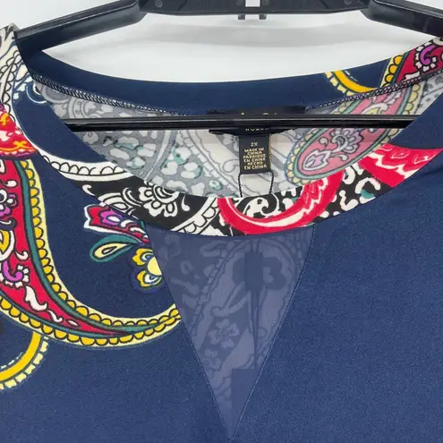 Melissa Paige Paisley Top Sz 2X Boho Artsy Handkerchief Hem Flowy Chiffon NWT