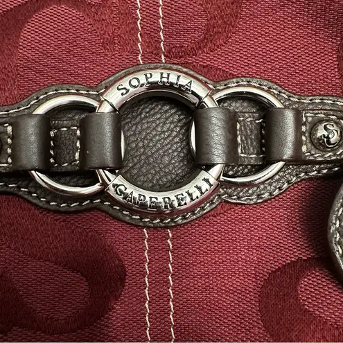 Elegant Sarah Caperelli Burgundy Crossbody Bag Dark Brown Trim Silver Hardware Red