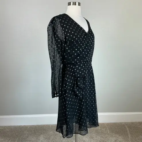 Walter Baker Polka Dot Chiffon Long Sleeve A-Line Dress Black and Silver Size 8