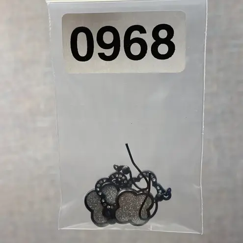 Silver Tone Black Quatrefoil Rhinestone Drop Dangle Luck & Sparkle Earrings