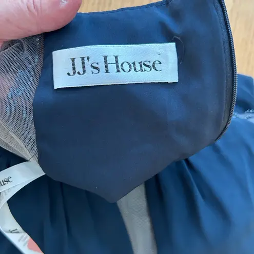 JJ's House JJ’s House Dark Navy Evening Gown Size 8 Beaded Sleeve Floor Length Formal Dress