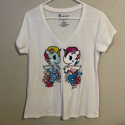 Tokidoki  Mirrored Mermicorno White Graphic T-Shirt Size XL EUC #0045