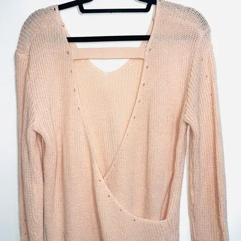 Love by Design Light Pink V-neck Wrap Open Back Sweater