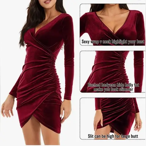 NWOT Guberry Elegant Burgundy Red Velvet Wrap Dress Women’s Sz Small