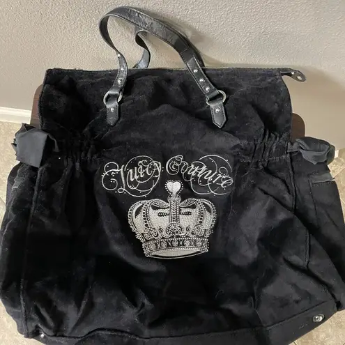 Juicy Couture Vintage Y2K  Black Velvet  Daydreamer Crown And Bows Large Purse