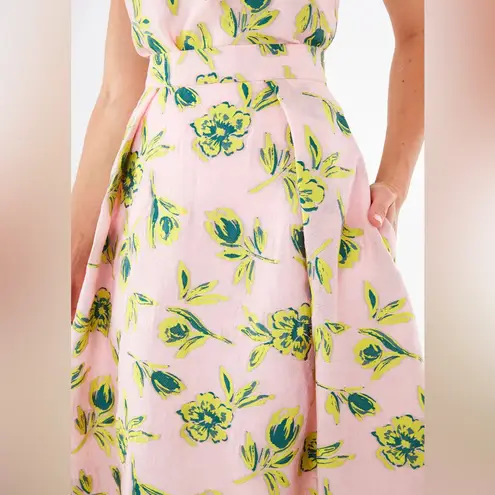 Abbey Glass Eden Midi Skirt Pink Tropical Tulip Jacquard Size M