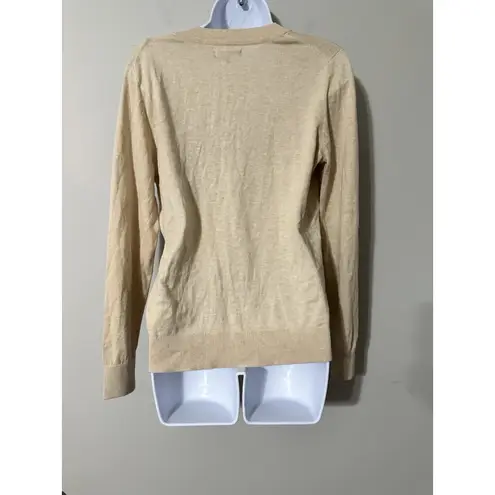 Quince Lightweight Cotton Cashmere V-Neck Sweater Heather Oatmeal Size M EUC