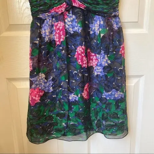Anna Sui Blurred Hydrangea Dress Watercolor Floral Size 2 Sleeveless Mini Black