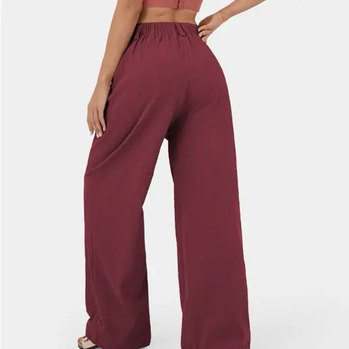 Halara 170.- HighWaisted Plicated Side Pocket Wide Leg Flowy Solid Palazzo Cotton Pants