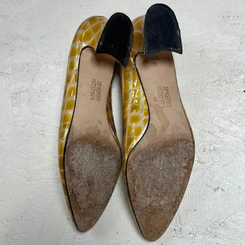 Timothy Hitsman Gold Crocodile Embossed Pointed Toe Heels Women's Size 8