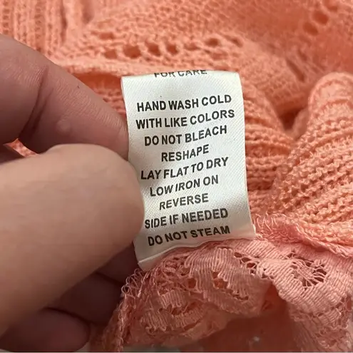Ny Collection Open Cardigan Lace Back Dolman Short Sleeve Coral S