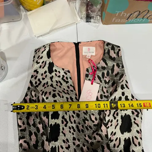 Julie Brown New! NYC Metallic Leopard Animal Print Pleated Peplum Top Womens 2