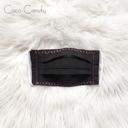 🆕Embroidered Pink Bow Black Fabric Reusable Face Mask