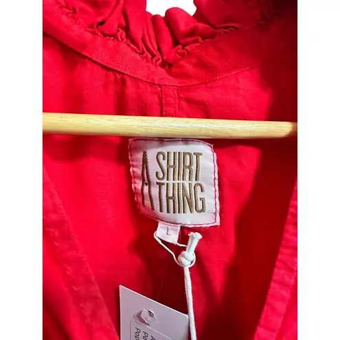 A SHIRT THING Penelope Cabo Poppy Red Ruffle V Neck Cotton Blouse Top L $246 NEW Size L