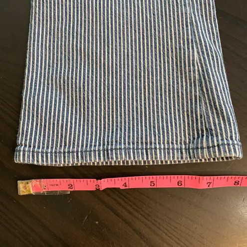J Crew High Rise Crop Flare Striped Boho Jeans Size 29 Blue White Retro Funky