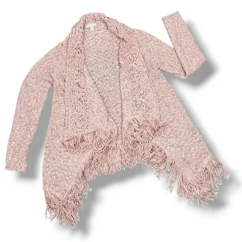 New York & Comp Fringe Hem Chunky Knit Open Cardigan Sweater Pink Medium Boho