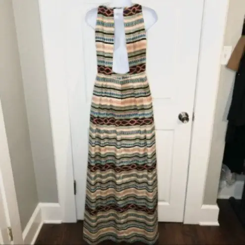 MM Couture Tribal Backless Cutout Maxi Dress Yellow XS