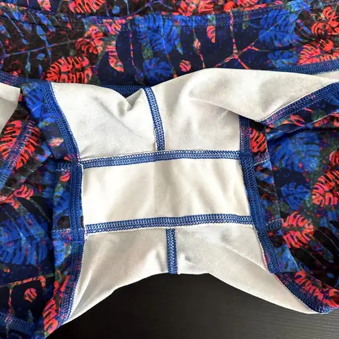 FLEO Red & Blue Tropical Leaf Print Workout Shorts