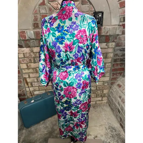 Adonna robe satin floral purple teal pink