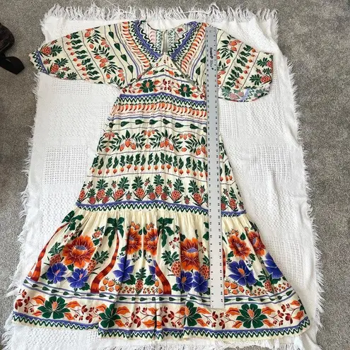 Farm Rio Anthropologie v-neck side cutout knot front maxi dress D2 2130