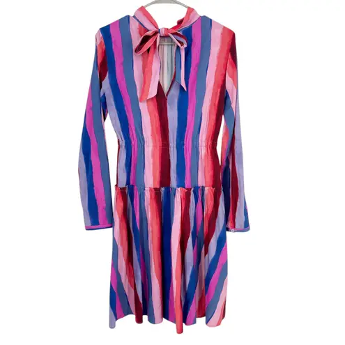 The Kit Multicolor Striped Long Sleeve Bow Back Midi Dress Size Small Silky