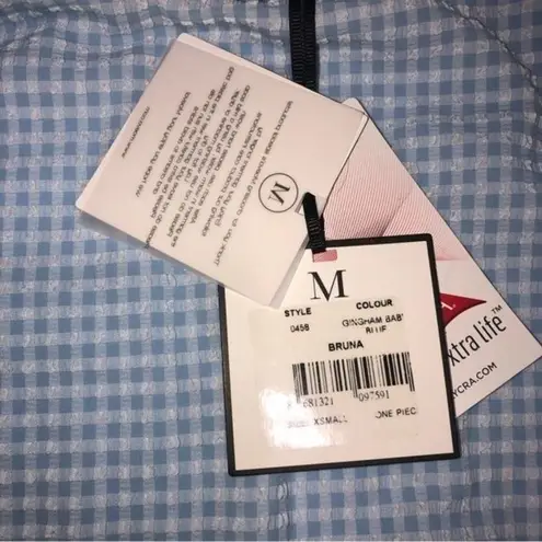 Moeva Bruna Gingham Baby Blue Swimsuit Size UK XS One Piece London NEW