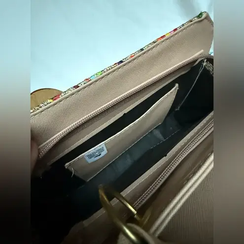 Boutique Artisanal Wood and Leather Colorful Mosaic Needlepoint Crossbody Purse