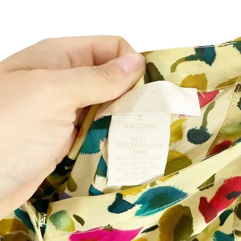 MM Couture Miss Me Tan Floral Watercolor A-line Dress S Short Flounce Sleeve