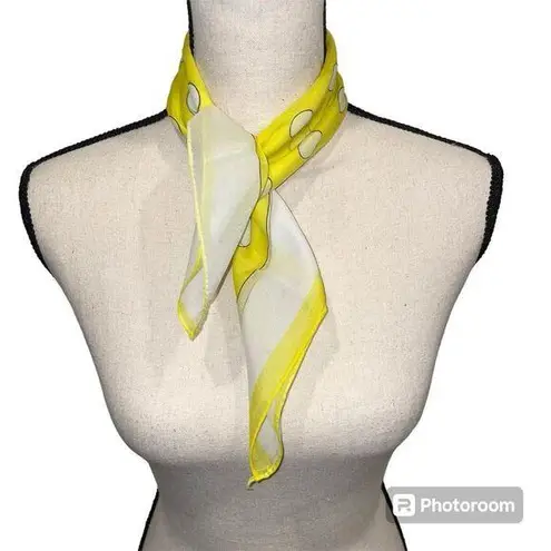 Funky vintage lemon 🍋 yellow white dotted scarf 70’s