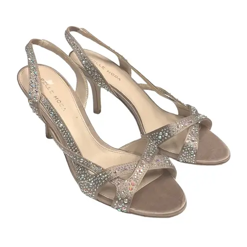 Pelle Moda Aurora Borealis Crystal Embellished Rose Gold Evening Sandals Size 8