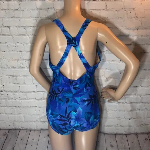 Speedo  Vintage 1990s Y2K One Piece Swimsuit Blue Floral 14