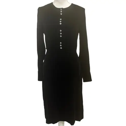 Laura Ashley VTG 1990s Black Silk Velvet Midi Dress Holiday Gothic Cottage Small