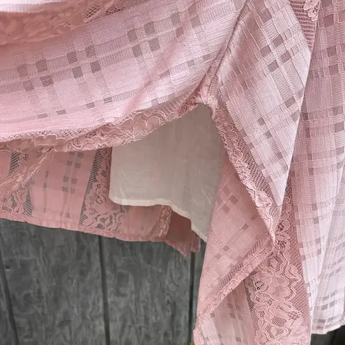 Tassels N Lace Elegant Asymmetrical Pink Dress Lace Gingham Embroidered Trim and Top Size Sm