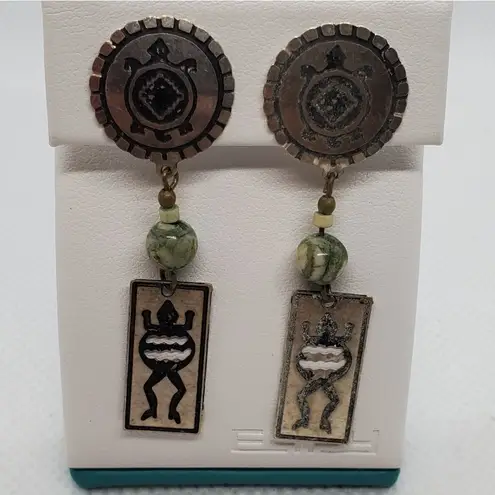 Vintage Southwestern Turtle & Frog Earrings Silver
