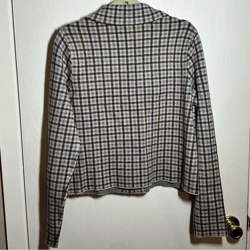 Rachel by Rachel Roy Cropped Sky Blue and Brown Plaid Blazer Size XL