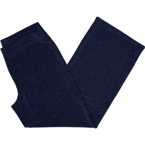 Susan Graver New Occasions Metallic Knit Wide Leg Pants Navy Blue Size Medium