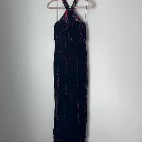Aidan Mattox Printed Velvet Halter Gown Size 0 Evening Formal Gala Holiday Glam💚 Black
