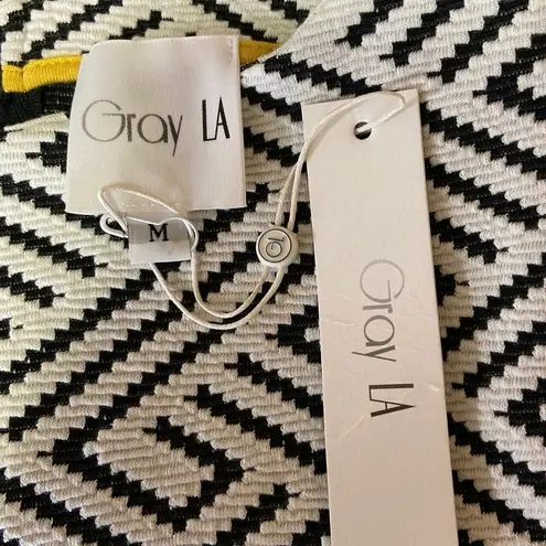 NEW Gray LA White Black Geometric Print Mock Neck Long Sleeve Blouse Top Size M Size M