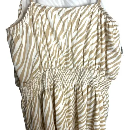 Ann Taylor  Women's S Petite High Neck Blouson‎ Midi Dress Beige Tan Zebra Print