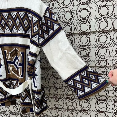 70s Starsky and Hutch Tribal Southwestern Aztec print Cowl Neck Cardigan Sweater Brown Size L
