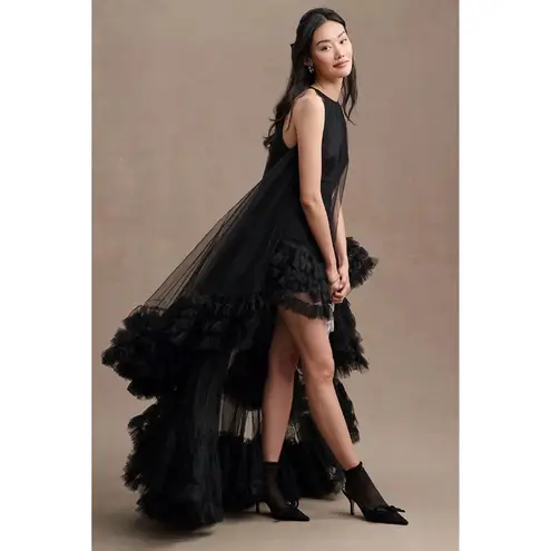 Mac Duggal NWT 68252 Tulle High Neck Sleeveless Ruffled Hem Hi-Low Gown Size 10