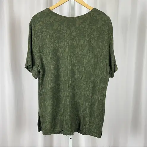 More Jazz Vintage Size 18 V Neck Foliage Leaves Print Plisse Flowy Boho Green