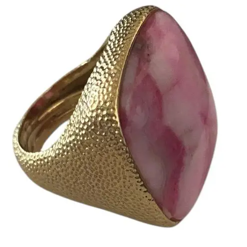 Pink Rhodochrosite Stone / Gem Gold plated Statement Ring boho chic Jewelry