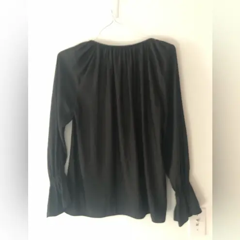 Ramy Brook  Long Sleeve Beaded Ruffle Tasseled Blouse in Black Size Medium