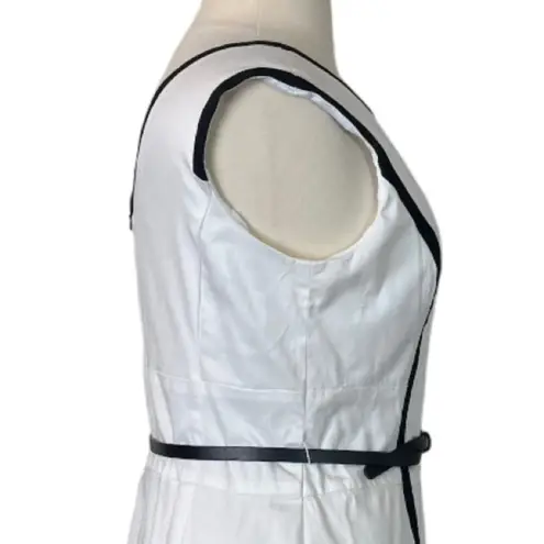 Jones Studio Sheath Dress Round Neck Sleeveless White Black Trim Women’s Size 16