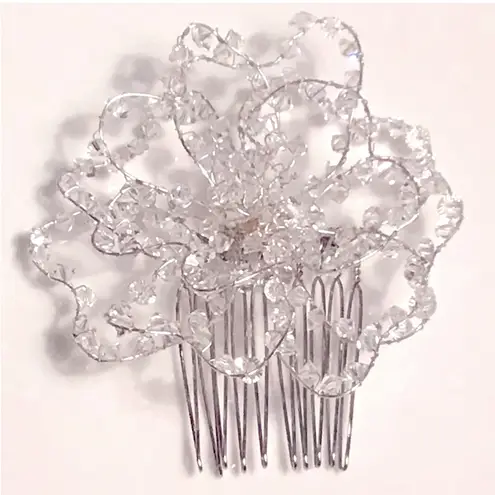 Silver FLOWER HAIR COMB Wire Sparkle Beaded 3