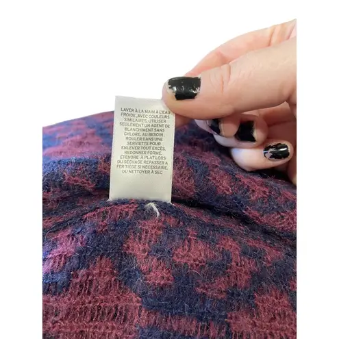 Caslon Y2K Southwestern Print Fringe Trim Cardigan Navy Blue Size L Mohair Wool